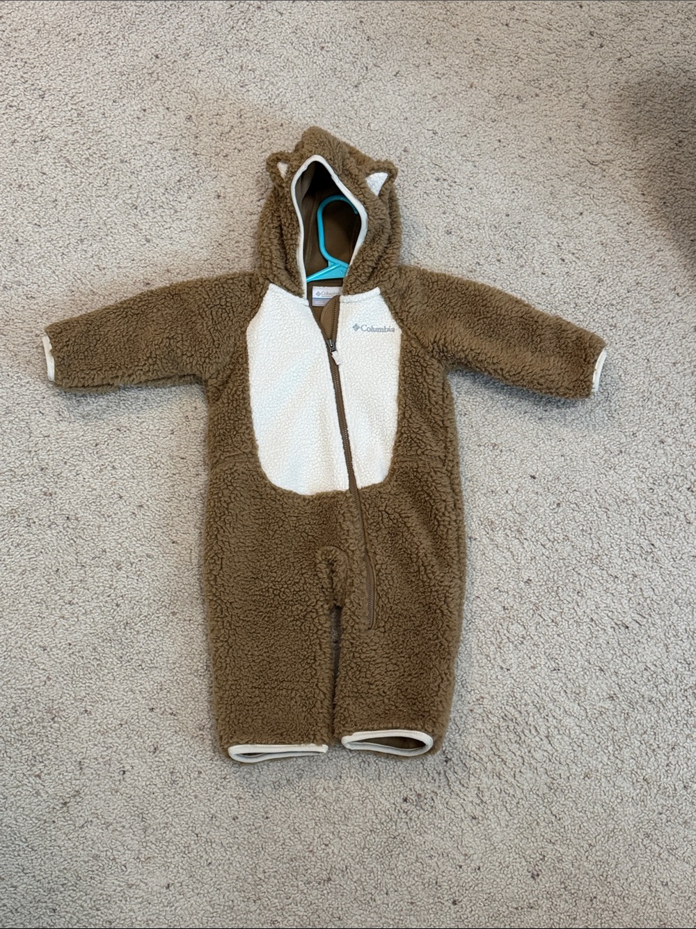 Columbia Brown and Cream Sherpa Hooded Baby One-Piece